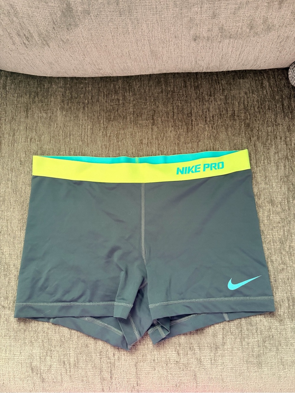 NIKE PRO- Women's Grey Performance Shorts with Neon Waistband